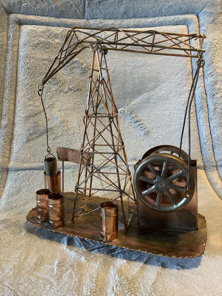 Vintage Handcrafted Copper Oil Derrick Rig Sculpture Folk Art- music box 