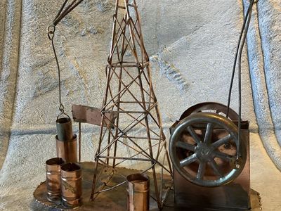 Vintage Handcrafted Copper Oil Derrick Rig Sculpture Folk Art- music box