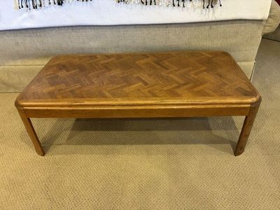 Solid Oak Wood Coffee Table, End Table & Sofa Table - Parquet Top, Very Good Condition