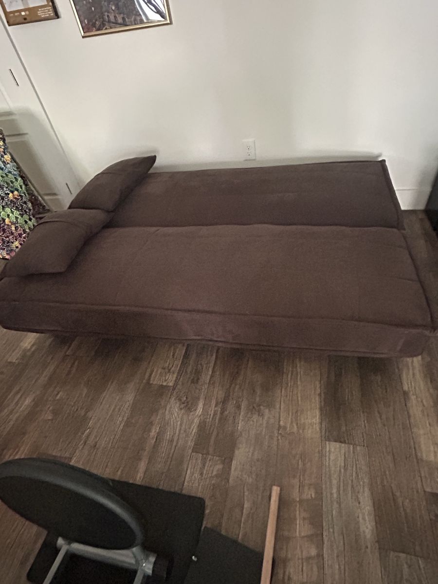 Brown Futon Sofa Bed - Double Size, 73" x 50" Convertible Sleeper Sofa