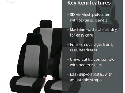 FH Group Universal Fit Gray Black Automotive Seat Covers Combo Set w/ Steering Wheel Cover & Seat Belt Pad