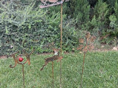 Christmas Iron Rod Decor - Santa & Reindeer Yard Stakes - Rustic Holiday Decoration Set