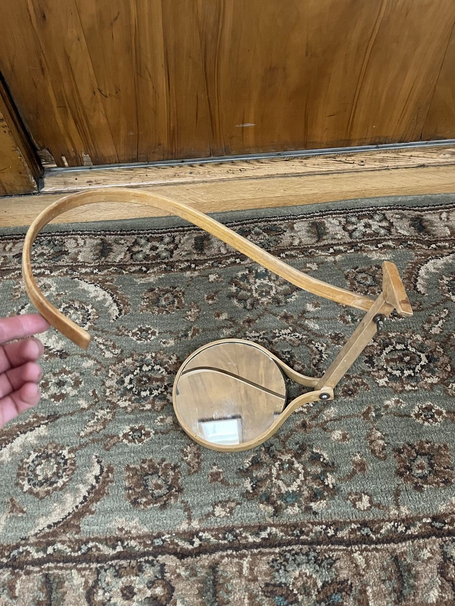 1920's Bent Wood Men's Neck Hanging Shaving Mirror -Antique