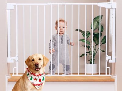 Cumbor 29.2–43" Baby/Pet Gate for Stairs w/ Auto Close - WHITE