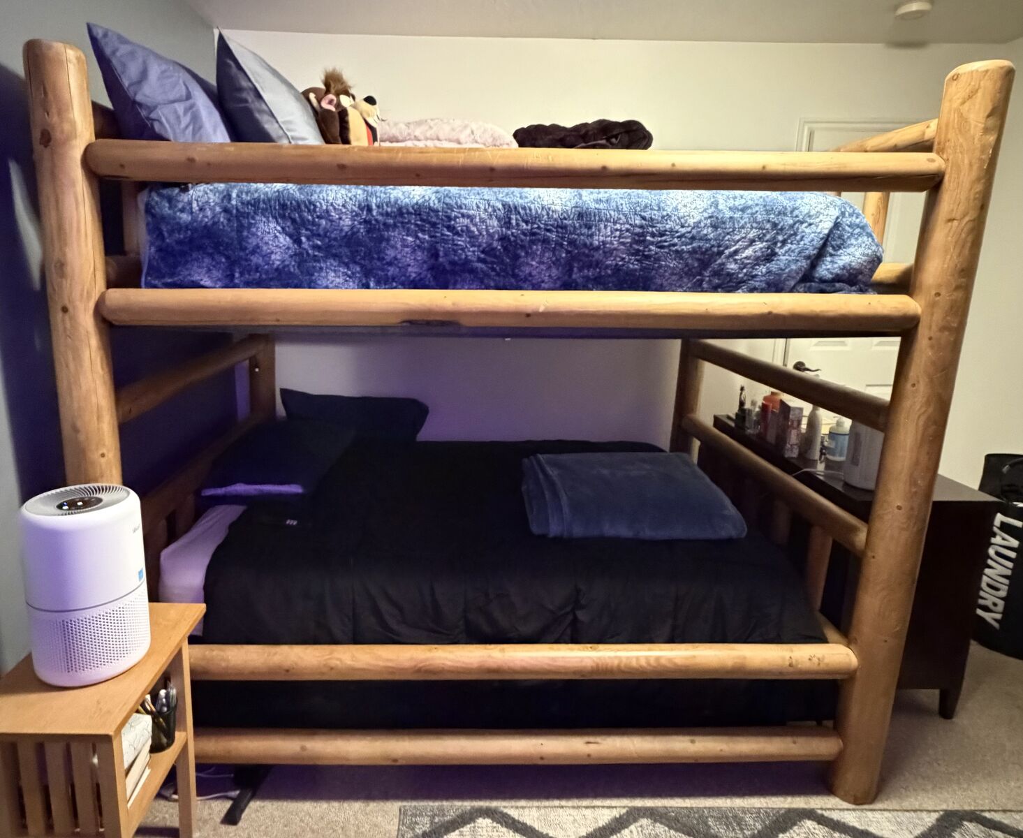 High-Quality Full-over-Full Log Bunk Bed + 2 Mattresses