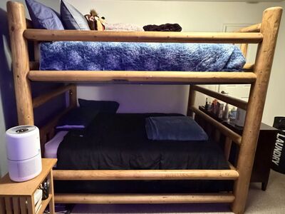 High-Quality Full-over-Full Log Bunk Bed + 2 Mattresses