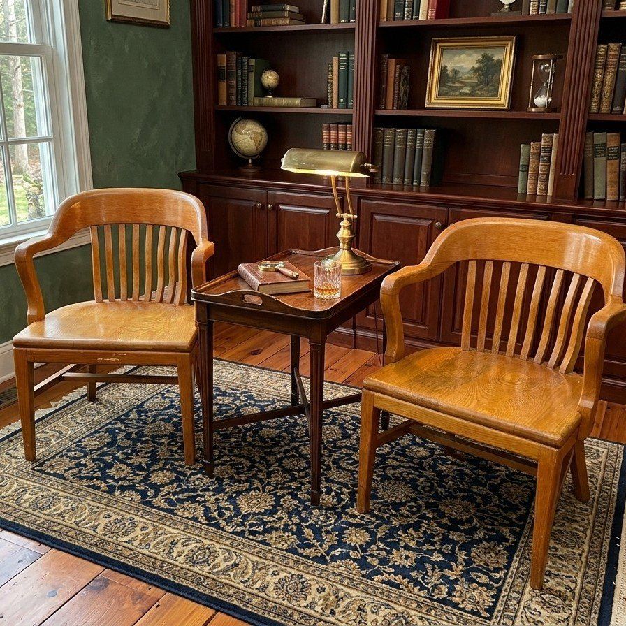 Pair of Solid Oak Jury Style Chairs by Gunlocke
