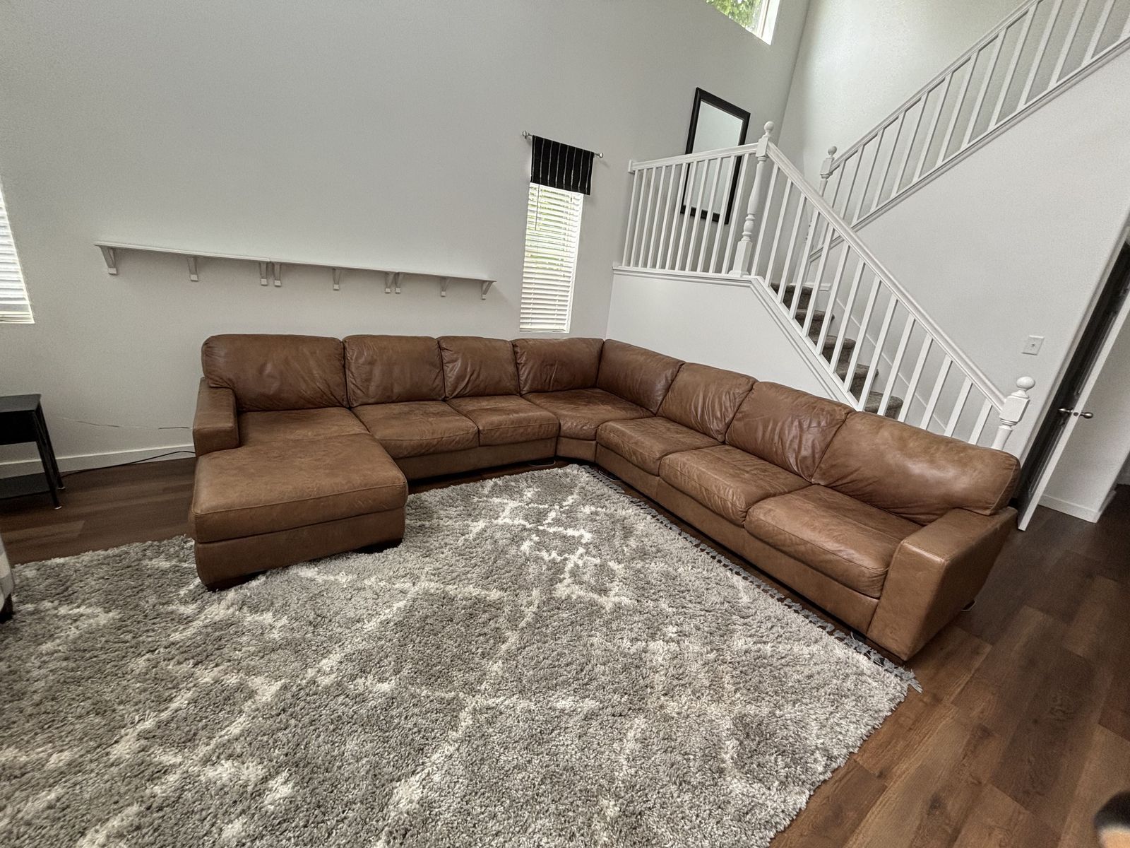 4-Piece Leather Sectional Sofa Couch - Brown