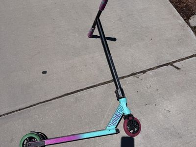 Madd Gear Pro Scooter - Teal, Purple & Black Stunt Scooter with Red & Green Wheels