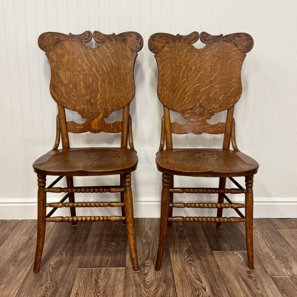 Pair of Antique Tiger Oak Chairs