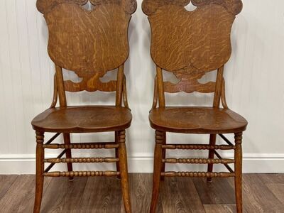 Pair of Antique Tiger Oak Chairs