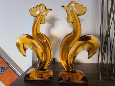 Viking Glass Epic Rooster Pair