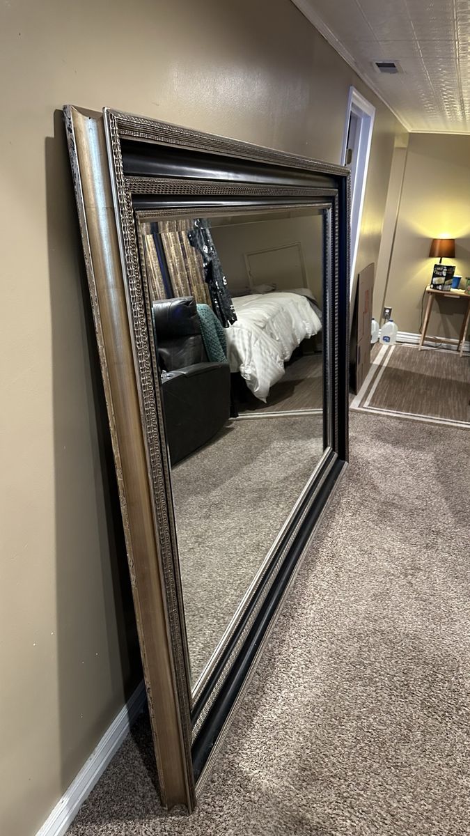 Large Decorative Floor/Wall Mirror with Ornate Black & Silver Frame, 4ft x 6ft