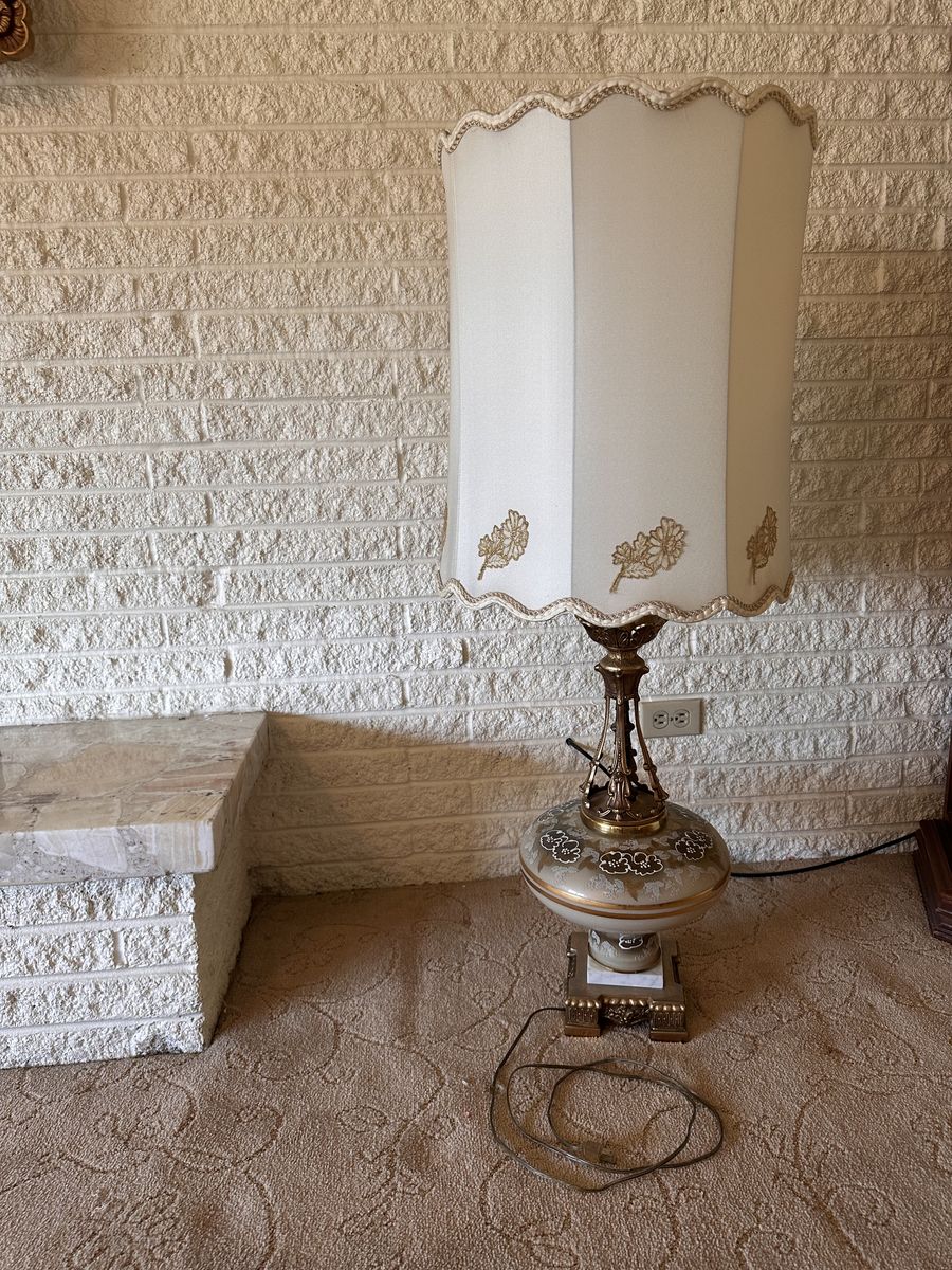 Vintage Mid-Century Brass & Glass Marble Lamp