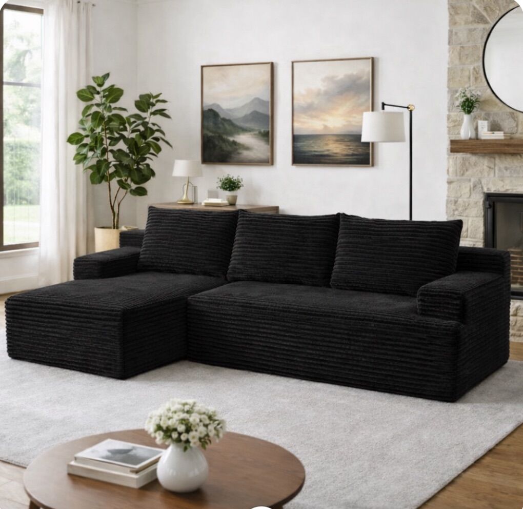NEW Black Cloud Sectional Sofa With chaise Lounge