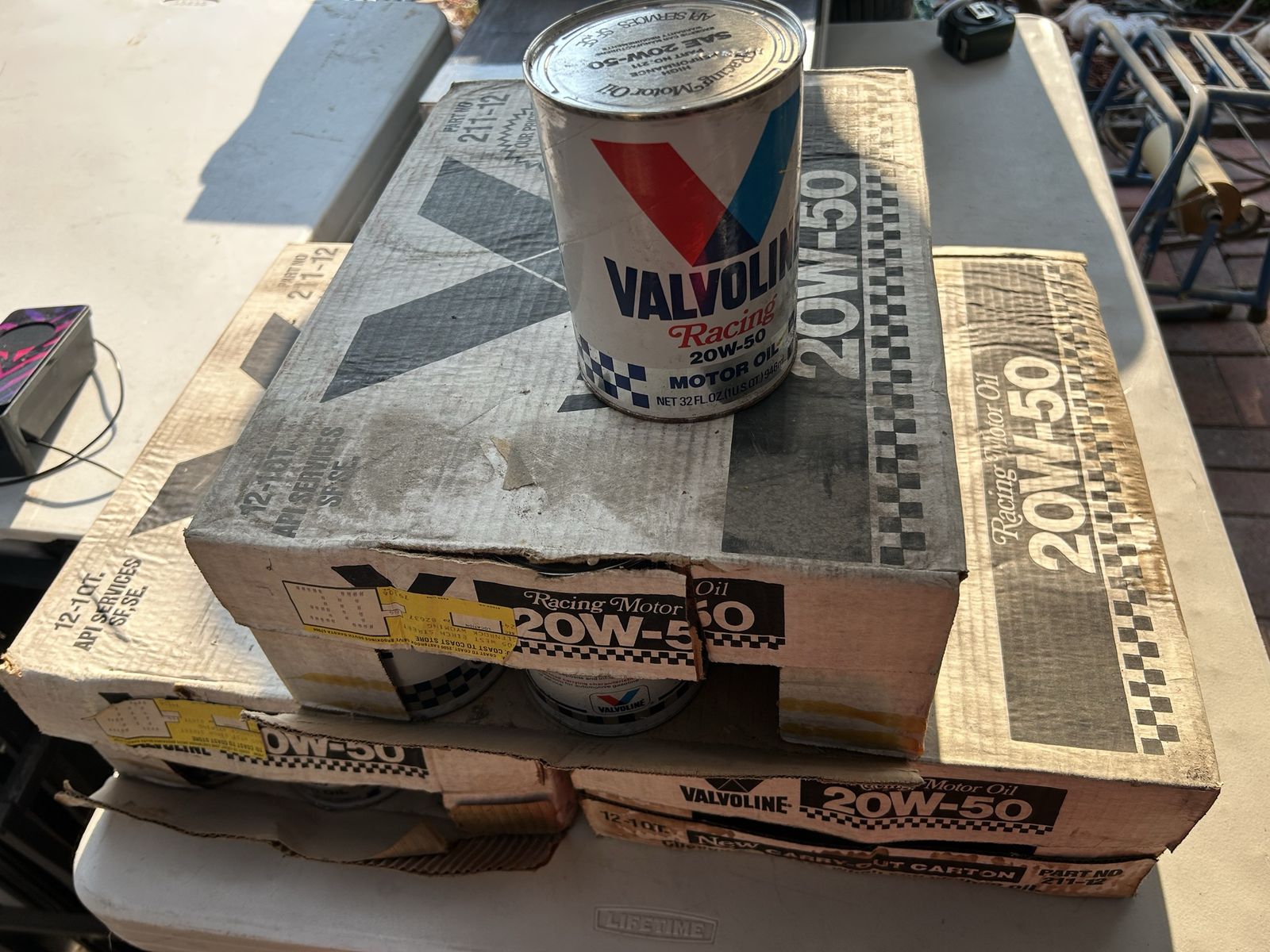 3 Cases (36) Total of Part # 211-12 VALVOLINE RACING High Performance MOTOR OIL Qt CANS Sae 20w-50, Vintage New Old Stock & HTF