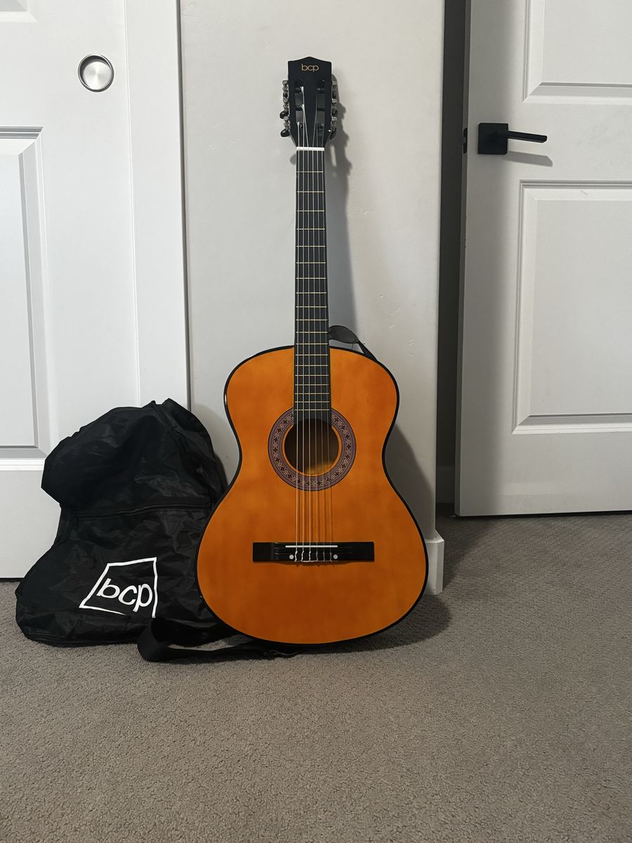 BCP Full Size Acoustic Guitar - Orange & Black with Gig Bag, Minor Cosmetic Flaws