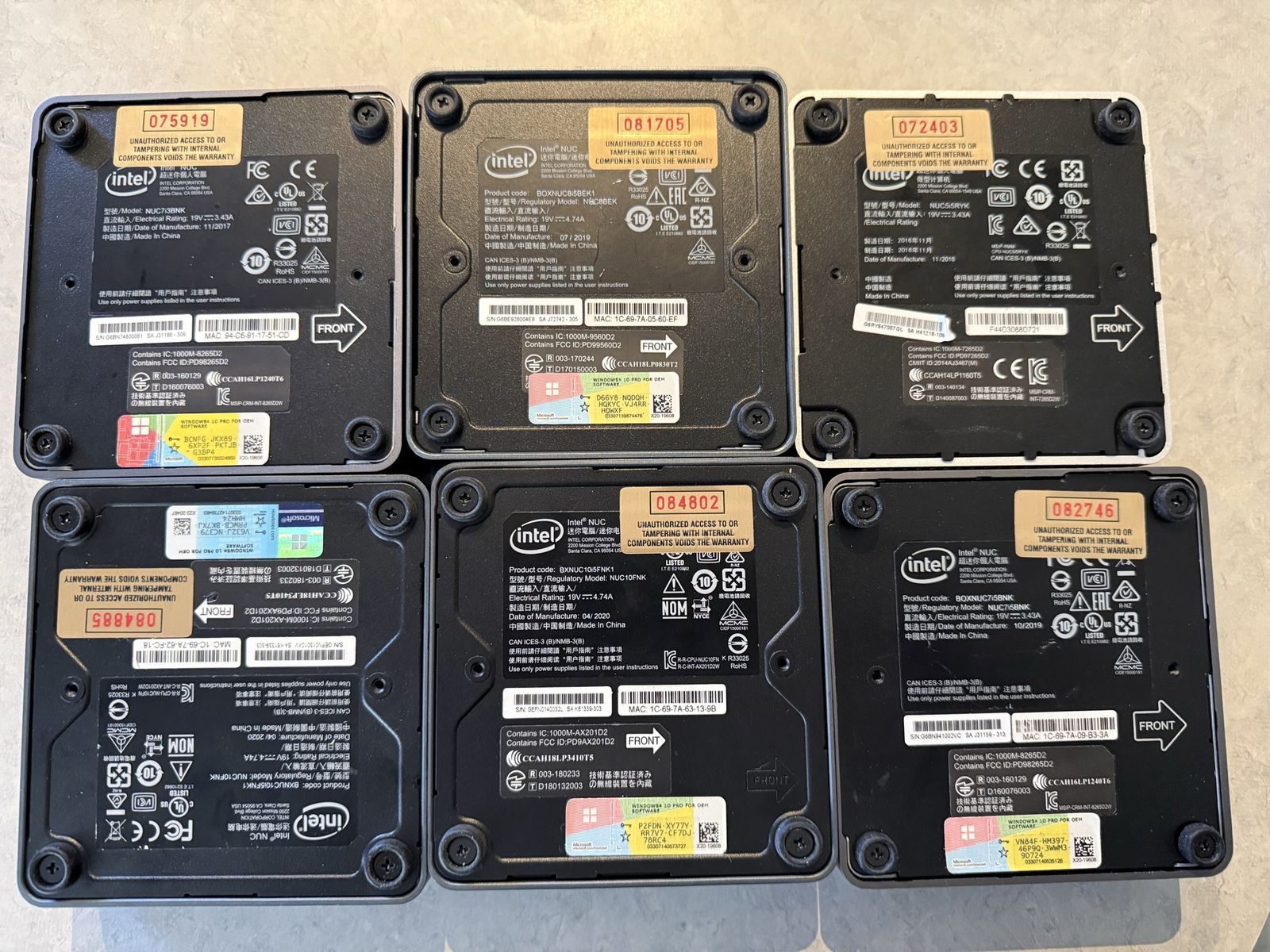 Lot of 6 Intel NUC Mini PCs Various Models NUC7 NUC8 NUC10