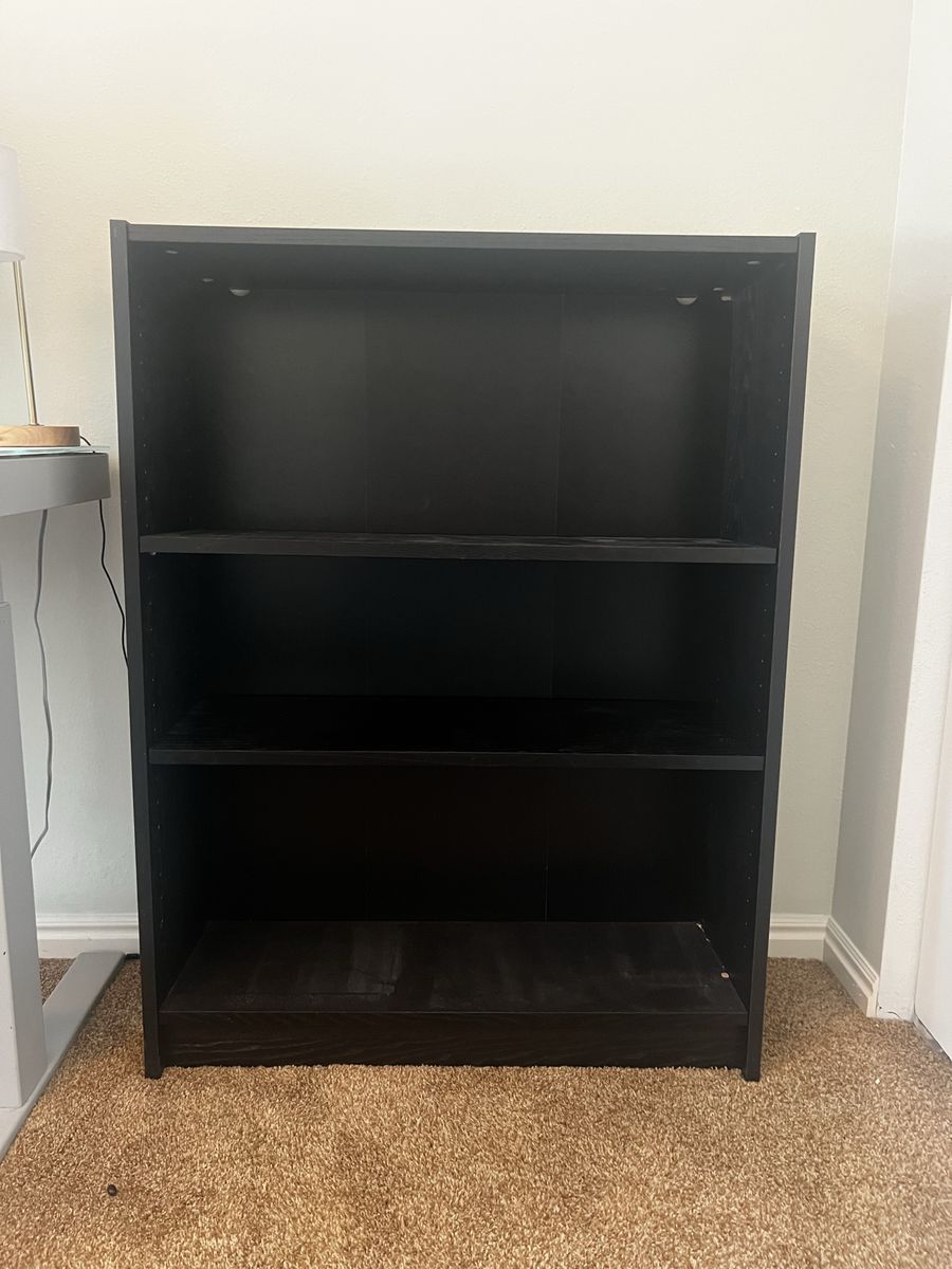 Black Bookcase, 3-Shelf Adjustable Storage Unit