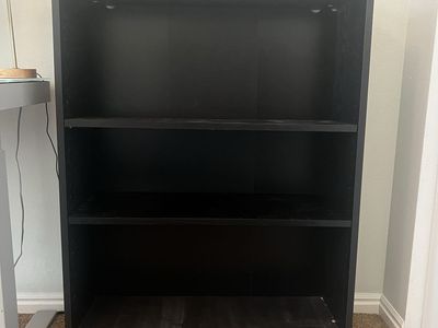Black Bookcase, 3-Shelf Adjustable Storage Unit