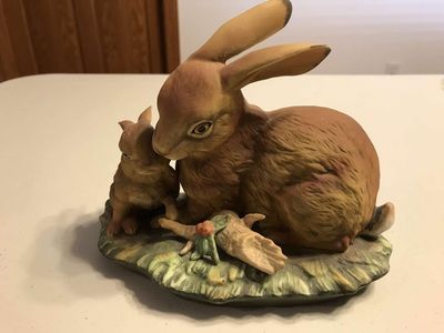 On Hold - Masterpiece Porcelain by Homco Bunny/Rabbit w Baby Figurine, Easter, Vintage 1079
