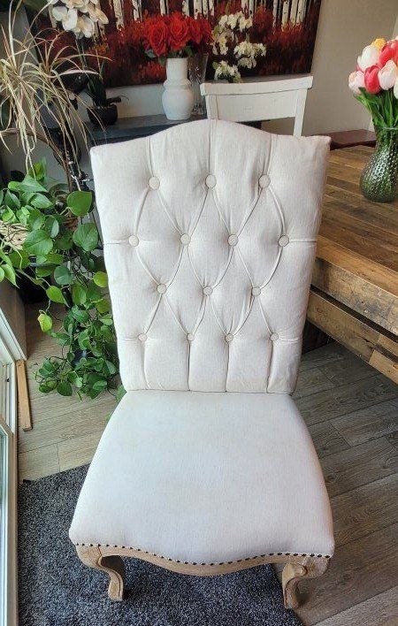 2 Light Beige Wood & Cloth Kitchen Dining Chairs