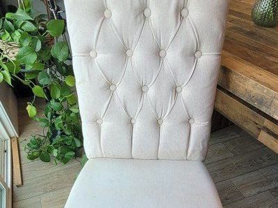 2 Light Beige Wood & Cloth Kitchen Dining Chairs