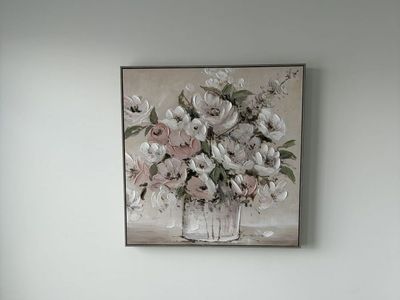Beautiful 30” Framed Floral Acrylic Painting