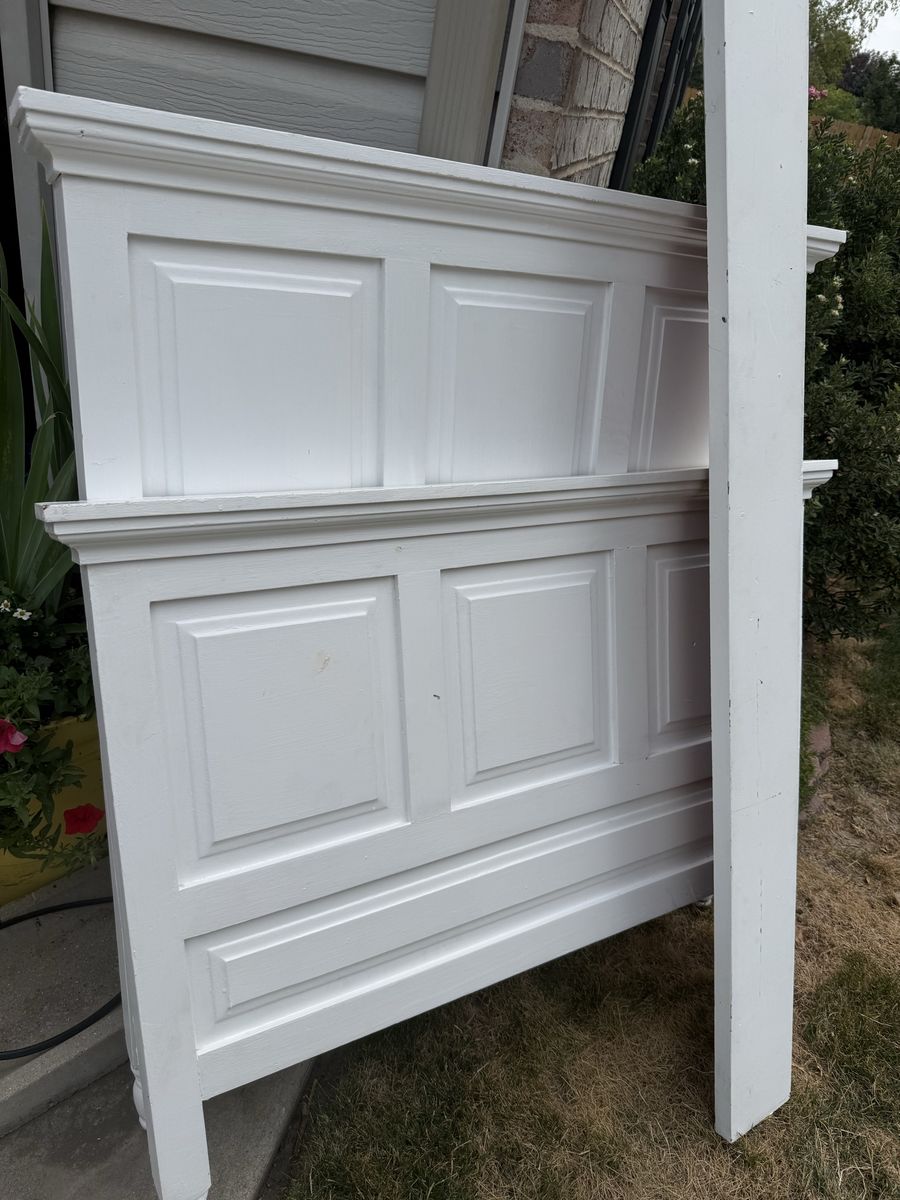 White Wooden Panel Bed Frame Set (Headboard, Footboard & Side Rails)