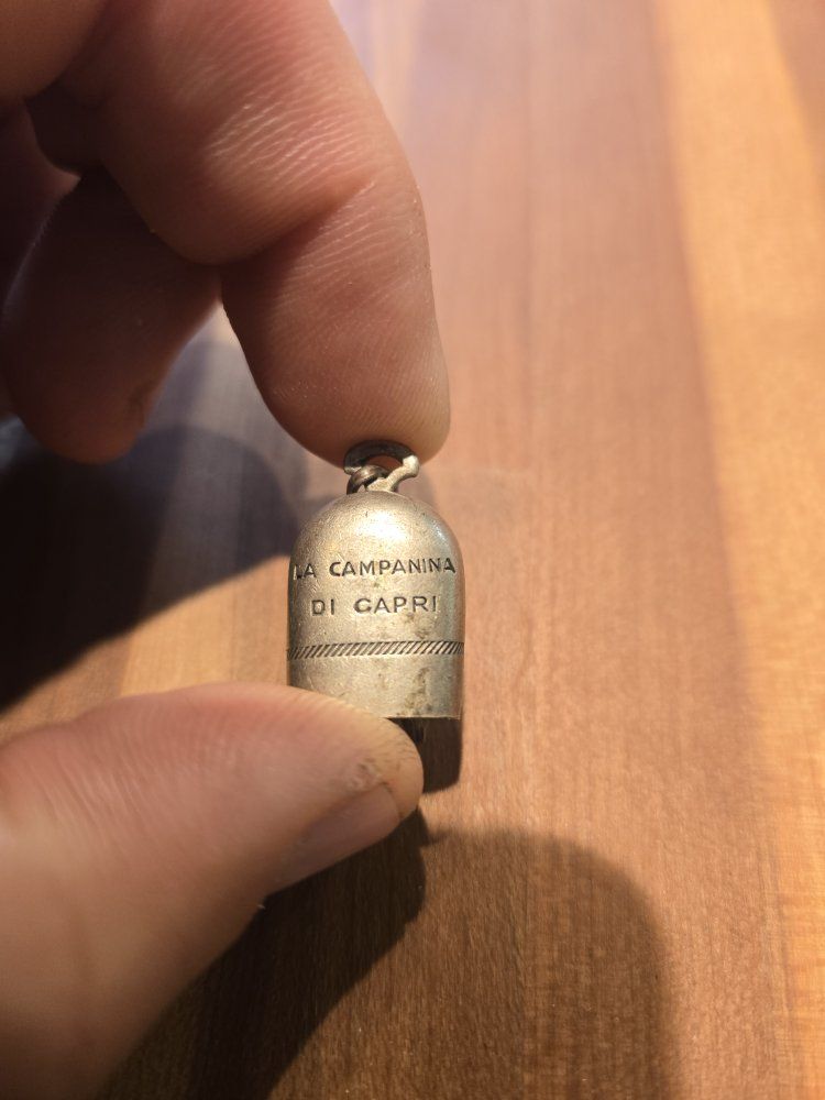 Vintage La Campanina Di Capri Good Luck Bell Charm WWII- Melioribus Utere Fatis Engraving