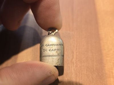 Vintage La Campanina Di Capri Good Luck Bell Charm WWII- Melioribus Utere Fatis Engraving