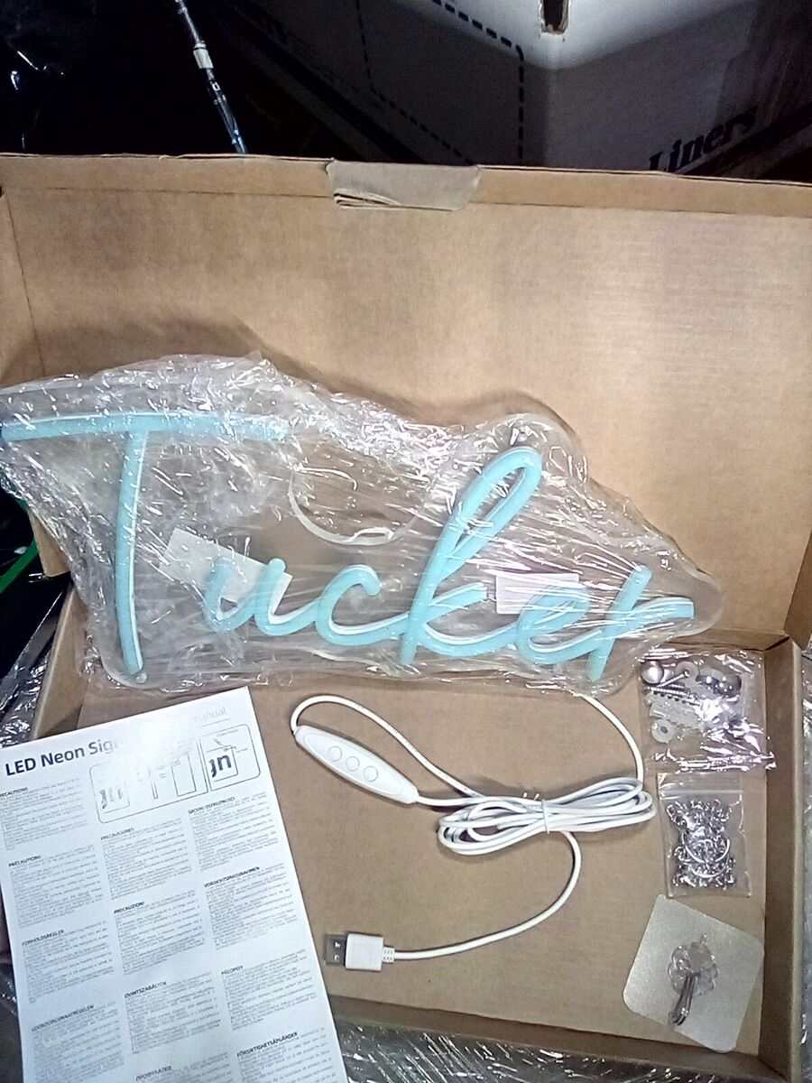 Ice Blue LED Neon Sign - TUCKER, with Hardware