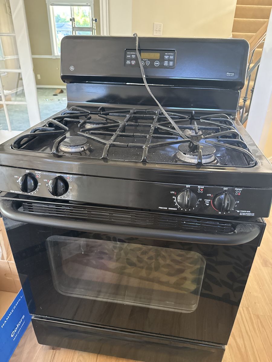 GE Eterna Series 30" Black Gas Range with Precise Simmer and Self-Clean Oven