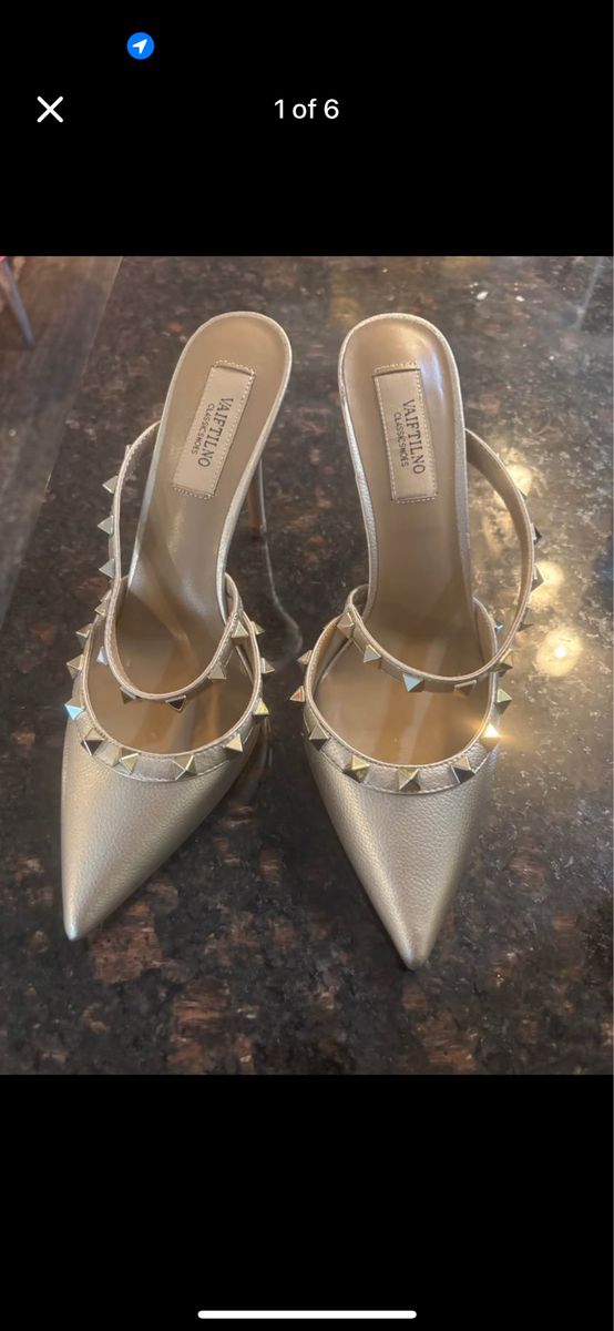 VAIFTILNO Gold Studded Pointed Toe Mule Heels Size 7.5