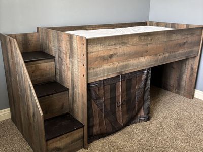 Pirate Hideaway Elevated Twin Bed with step-drawer-storage