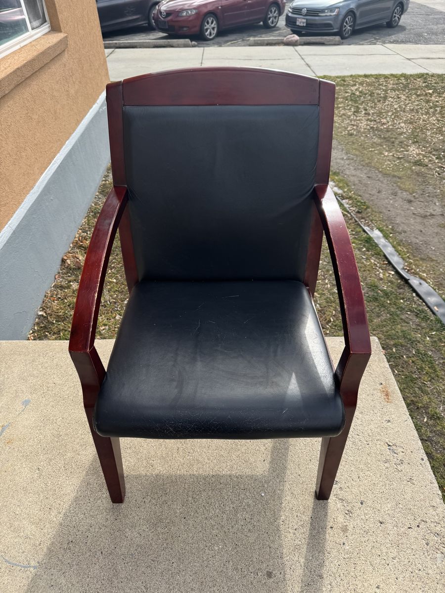 Lorell Bonded Leather/Wood Guest Chair Black Cher