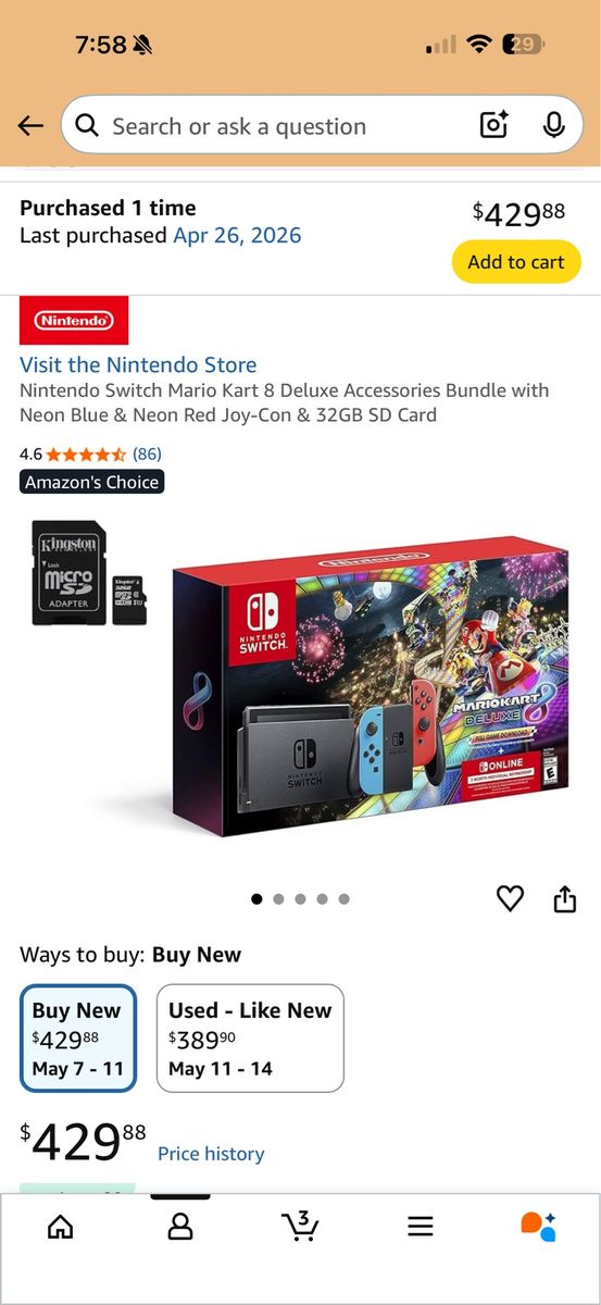 Nintendo Switch with game