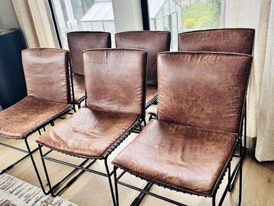 Set Of Six Designer Chairs Metal Frame Brown Seat