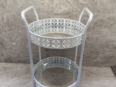 White Metal 2-Tier Mirrored Vanity Tray Organizer with Handles