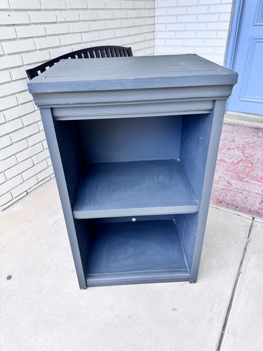 Dark Grey Accent Shelf End Table with Crown Molding Trim - Versatile Storage Unit