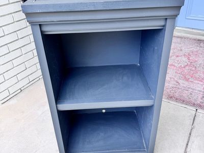 Dark Grey Accent Shelf End Table with Crown Molding Trim - Versatile Storage Unit