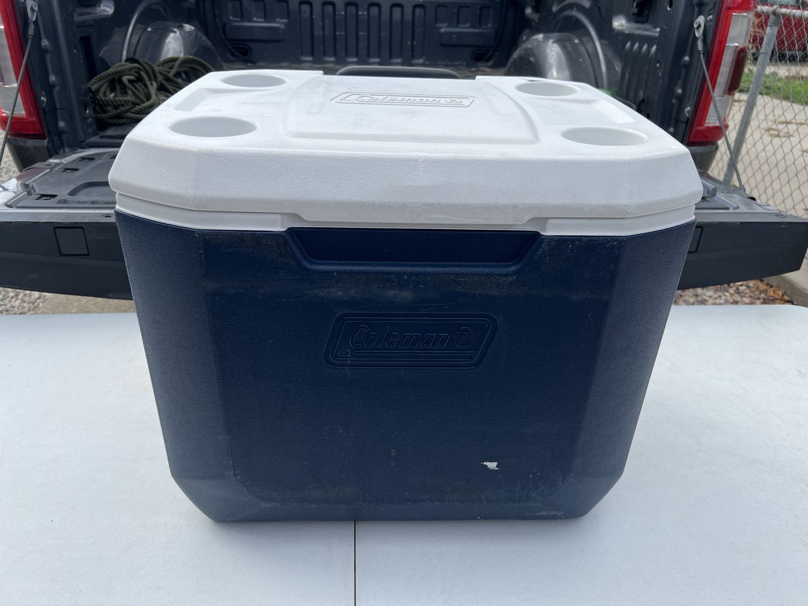 Coleman Hard Cooler Blue and White with Molded Cup Holders $12