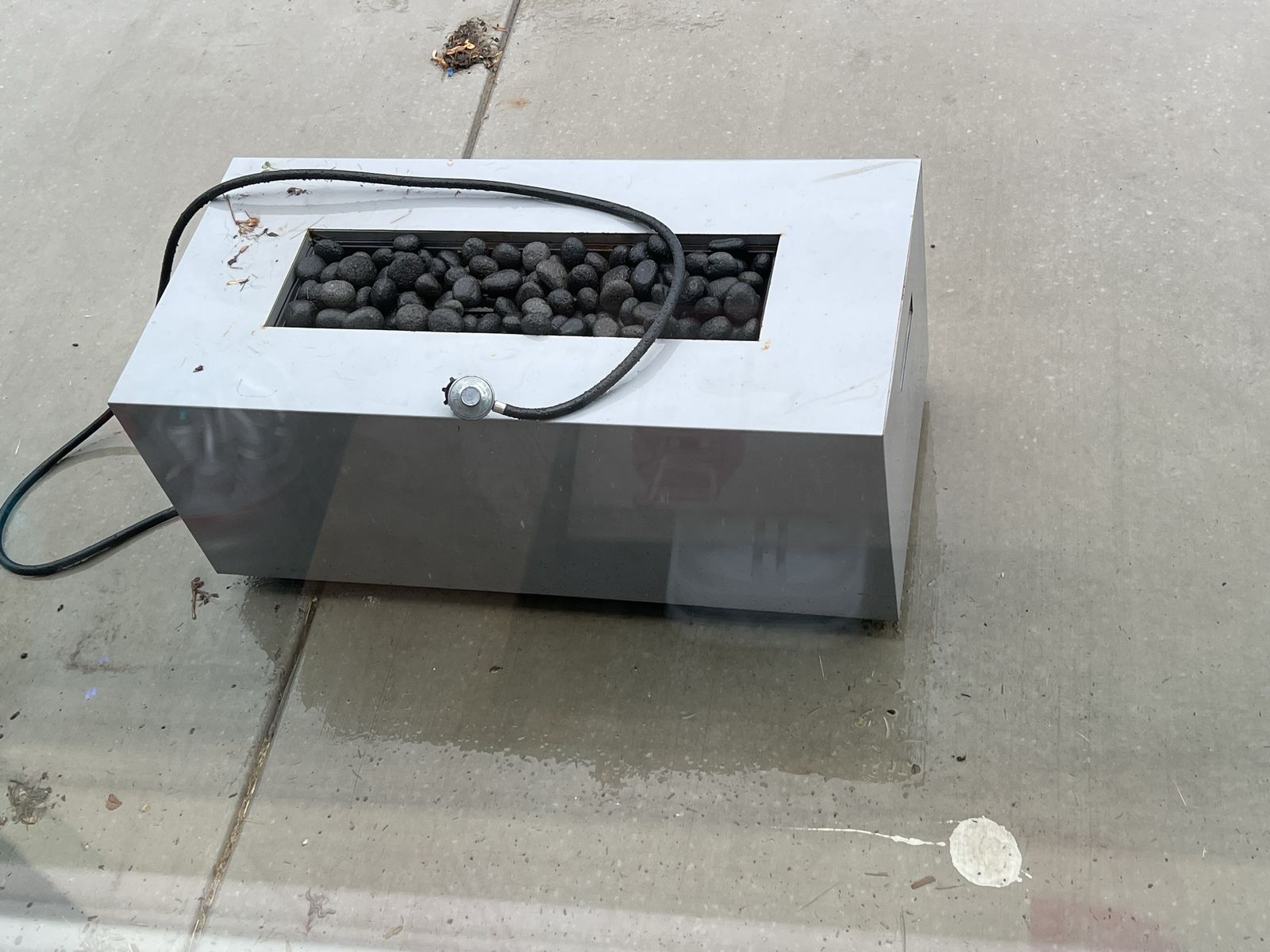 Free. Outdoor Gas Fire Pit Table with Lava Rocks - Gray Rectangle Fireplace