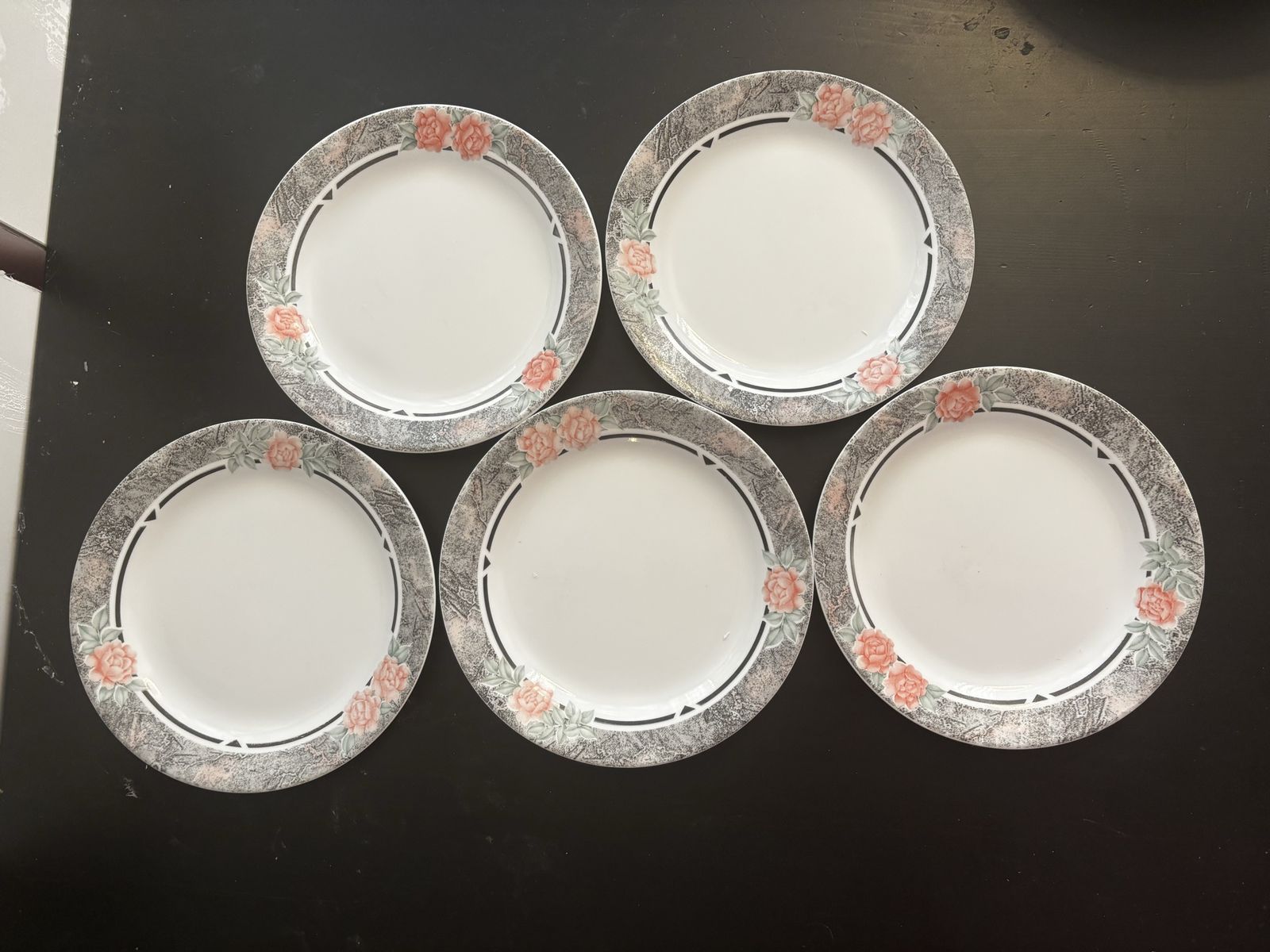 Vintage Corelle & Corning “silk & roses” Pattern Round Dinner Plates - Set of 5