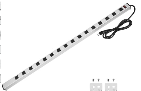 CCCEI Long Heavy Duty Metal Power Strip, 16 Outlet Large Industrial Multi Wide Strip for Garage Workshop, Extension Cord