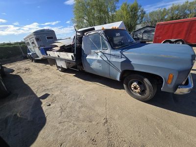 blue 80s chevy/ blueish horse trailer
