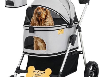 Luxe Care 3-in-1 Pet Stroller Carrier Car Seat - Medium, 50 lbs capacity - Grey/Black