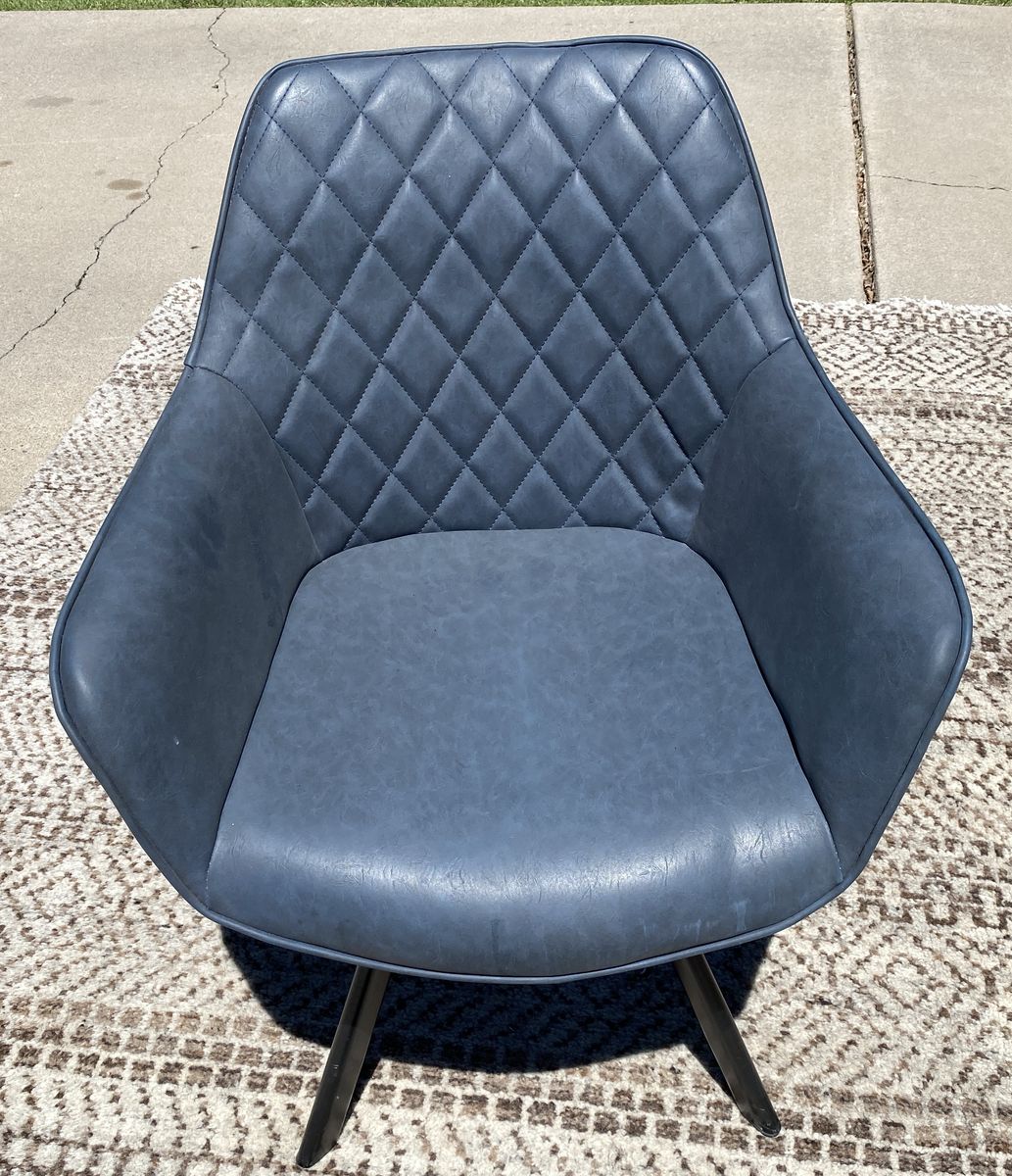 LumiSource Emery Blue Faux Leather Dining Chair Set, Quilted Back, Mid-Century Modern