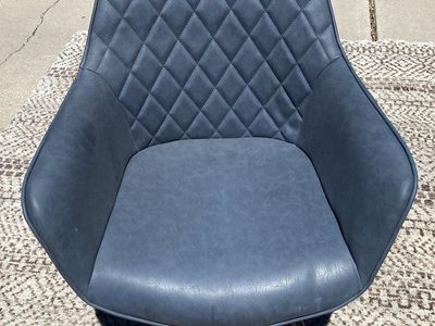 LumiSource Emery Blue Faux Leather Dining Chair Set, Quilted Back, Mid-Century Modern