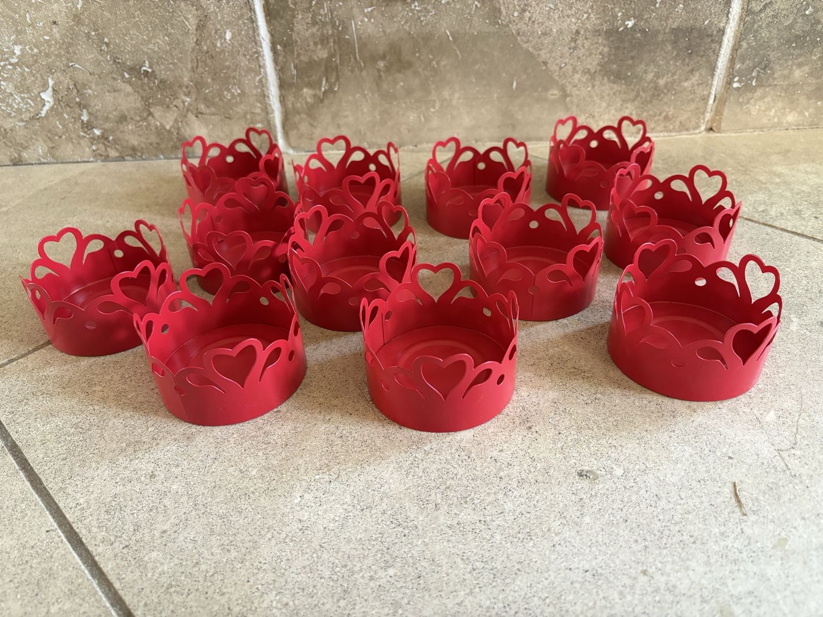 Lot Of 12 Red Metal Heart Ikea Tealight Holders
